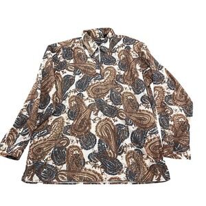 Pronti by Phita‎ Shirt Men XLarge Black Brown Paisley Cotton Crinkle Pullover